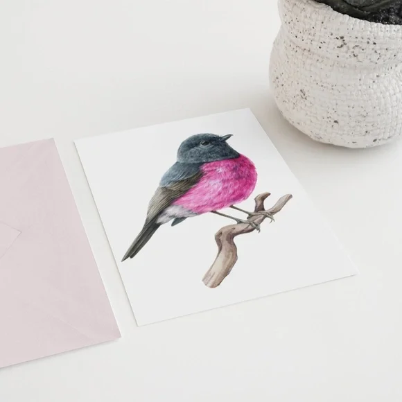 Pink Robin Bird Wall Art Watercolor Illustration Print Poster Card Unframed - Picture 7 of 7